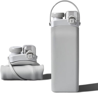 THAIOXYH® Collapsible Water Bottle 20 oz（600ml） Silicone BPA Free Reuseable Lightweight Foldable Water Bottles for Traveling Running Hiking Camping Sports (Grey)