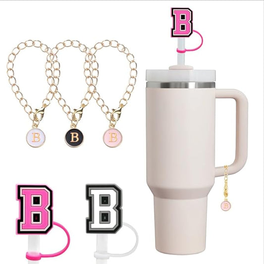 compaitable with stanley cup with accessories,30&40 oz,1 charm letter chain for handle with stanley straw top letter cover for stanley cup (b), small