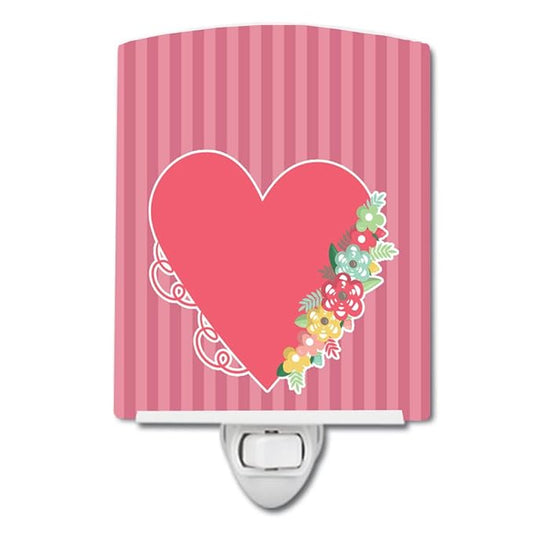Caroline's Treasures BB8771CNL Heart and Flowers Ceramic Night Light Compact, UL-Certified, Ideal for Bedroom, Bathroom, Nursery, Hallway, Kitchen, 6x4x3, Multicolor