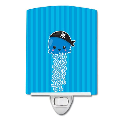 Caroline's Treasures BB8915CNL Nautical Pirate Jellyfish Blue Ceramic Night Light Compact, UL-Certified, Ideal for Bedroom, Bathroom, Nursery, Hallway, Kitchen, 6x4x3, Multicolor