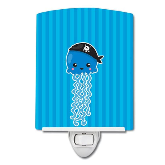 Caroline's Treasures BB8915CNL Nautical Pirate Jellyfish Blue Ceramic Night Light Compact, UL-Certified, Ideal for Bedroom, Bathroom, Nursery, Hallway, Kitchen, 6x4x3, Multicolor