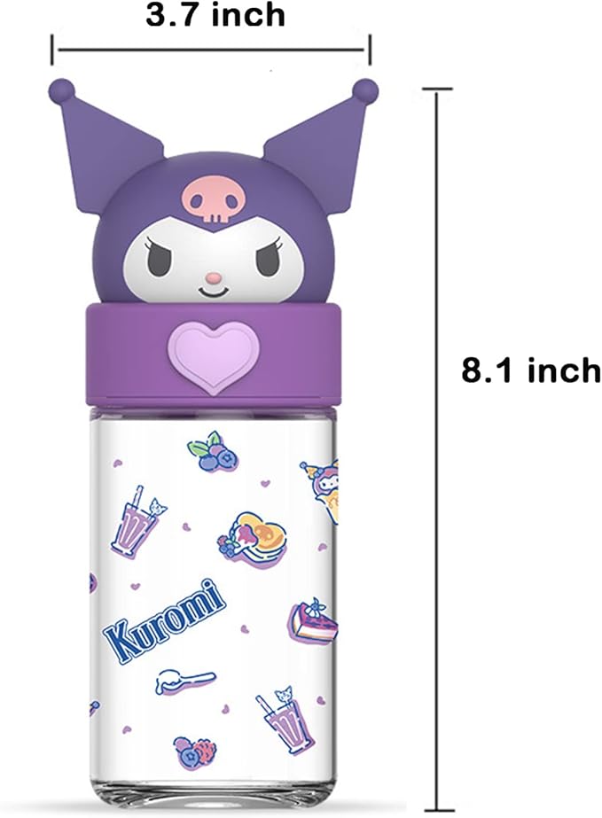 360ML/12.2OZ Cute Glass Water Bottle, Cute Portable Sports Leakproof Water Cup, Cute Glass Water Bottle for School, Camping,Traveling,Office,Car,Girls(Purple)
