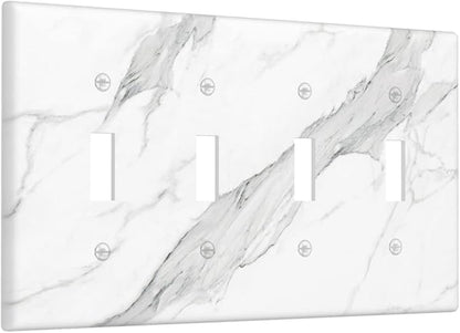 Marble Grey Wall Plate Decorative Light Switch Cover 4-Gang Quad Toggle Faceplate for Bathroom Farmhouse Kitchen Bedroom White
