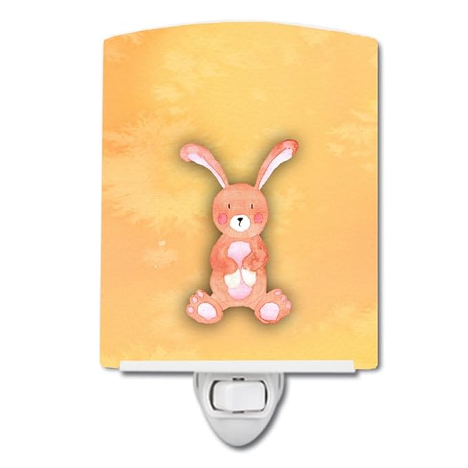 Caroline's Treasures BB7383CNL Rabbit Watercolor Ceramic Night Light Compact, UL-Certified, Ideal for Bedroom, Bathroom, Nursery, Hallway, Kitchen, 6x4x3, Multicolor