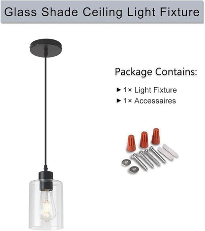 Modern Black Farmhouse Clear Glass Cylinder Pendant Light Fixture,Island Lights for Kitchen,Mini Pendant Lighting for Kitchen Island Decor - 4.75 Inch Shade, 2-58 Inch Cord(1 Pack)