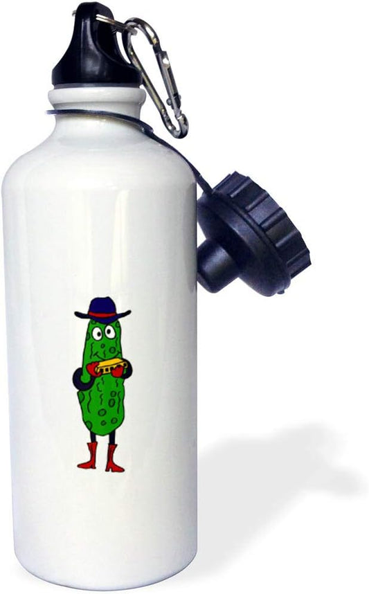 3dRose "Funny Pickle Playing the Harmonica Sports" Water Bottle, 21 oz, Natural