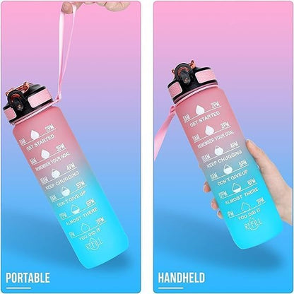 African American Woman with Quotes 32 OZ Drinking Water Bottle with Times to Drink and Straw, Motivational with Carrying Strap, Leakproof BPA & Toxic Free, Ensure You Drink Enough Water