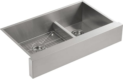 KOHLER Vault Double Bowl 18-Gauge Stainless Steel Farmhouse Apron Front Kitchen Sink, Undermount Installation K-3945-NA