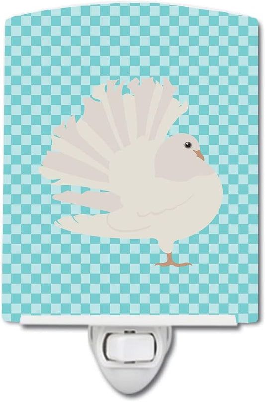 Caroline's Treasures BB8124CNL Silver Fantail Pigeon Blue Check Ceramic Night Light Compact, UL-Certified, Ideal for Bedroom, Bathroom, Nursery, Hallway, Kitchen, 6x4x3, Multicolor