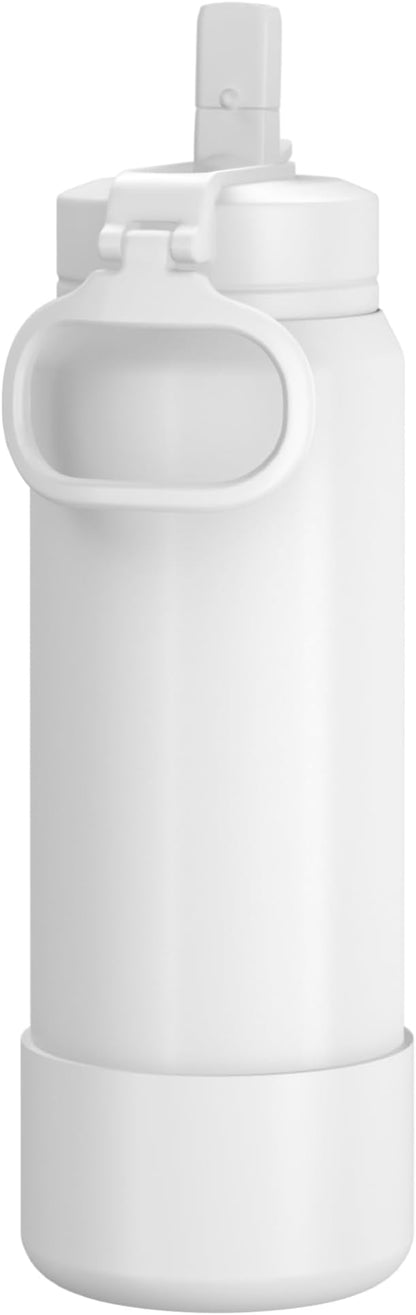 Hydrapeak 26oz Sport Insulated Water Bottle with Straw or Chug Lid, Leak & Spill Proof, Keeps Drinks Cold for 24 Hours, Hot for 12 Hours, Premium Stainless Steel Water Bottles (26oz, White)