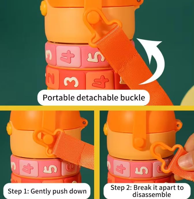 Numbers and Maths Symbols Design Kids' Water Bottle with Straw for School or Travel; 15oz (430ml) Stainless Steel Vacuum Insulated; Portable Handle with Detachable Buckle (Green), CZMX-30031