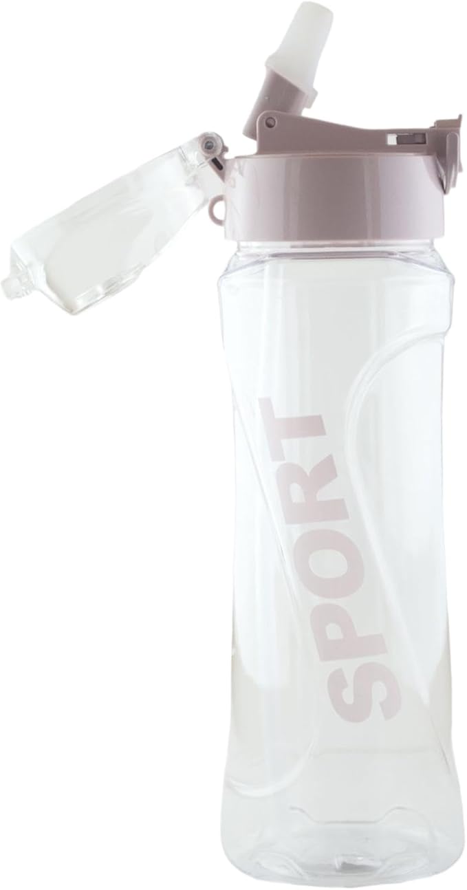 Sports water bottle with straw, easy to drink, easy to carry 22 Oz (Transparent)