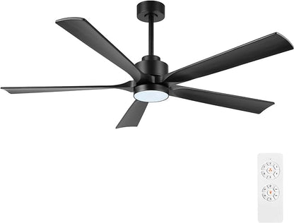 60" Modern Ceiling Fan with Lights and Remote Control, 5 Solid Wood Blades 6-Speed Noiseless Reversible DC Motor, Ceiling Fan for Bedroom Dinning Living Room, Black