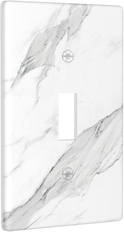 Marble Grey Wall Plate Decorative Light Switch Cover 1-Gang Single Toggle Faceplate for Bathroom Farmhouse Kitchen Bedroom White