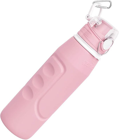 Valourgo 1L Collapsible Water Bottle BPA Free Portable Large Travel Mug Reusable Sports Bottle (35 oz Pink)