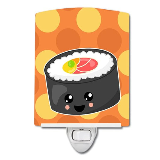 Caroline's Treasures BB8802CNL Sushi Roll with Face Ceramic Night Light Compact, UL-Certified, Ideal for Bedroom, Bathroom, Nursery, Hallway, Kitchen, 6x4x3, Multicolor