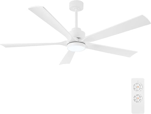 60" Modern Ceiling Fan with Lights and Remote Control, 5 Solid Wood Blades 6-Speed Noiseless Reversible DC Motor, Ceiling Fan for Bedroom Dinning Living Room, White