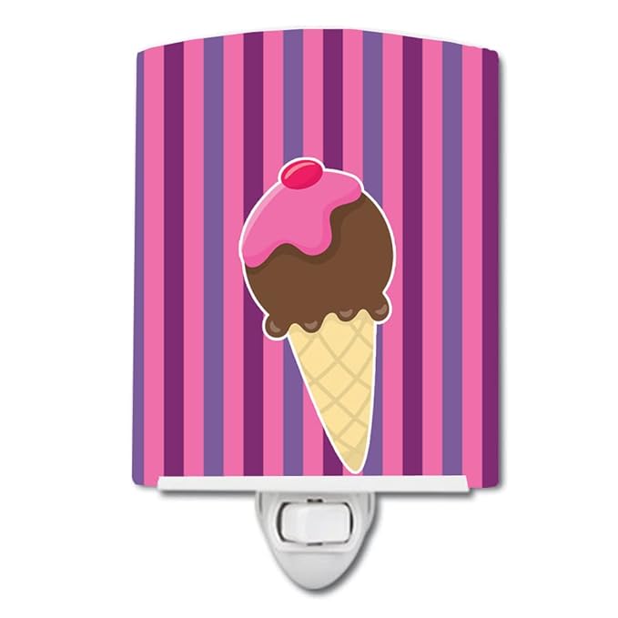 Caroline's Treasures BB9060CNL Ice Cream Cone Ceramic Night Light Compact, UL-Certified, Ideal for Bedroom, Bathroom, Nursery, Hallway, Kitchen, 6x4x3, Multicolor