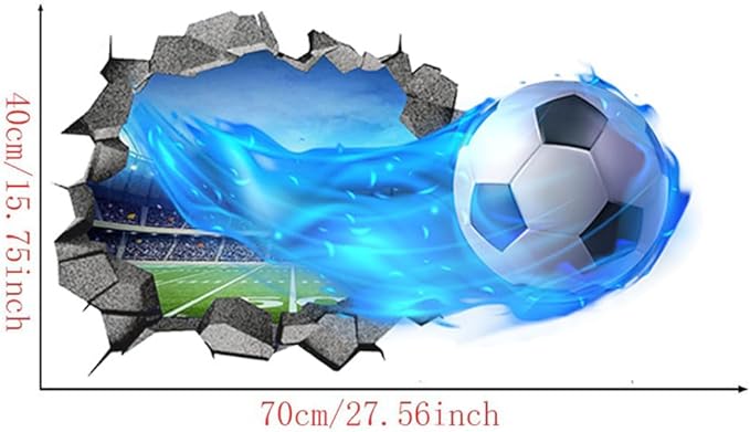 3D Soccer Wall Stickers Removable Soccer Wall Decals for Boys Break Through The Wall Vinyl Football Soccer Wall Stickers Murals Vinyls Decals for Teenager Room Playroom Decor (T0168)