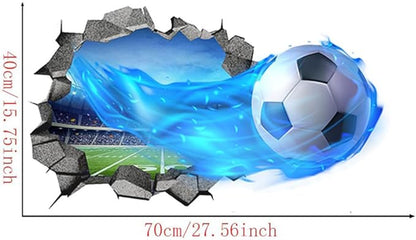 3D Soccer Wall Stickers Removable Soccer Wall Decals for Boys Break Through The Wall Vinyl Football Soccer Wall Stickers Murals Vinyls Decals for Teenager Room Playroom Decor (T0168)