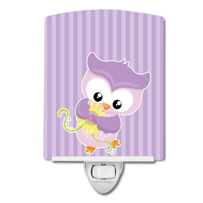 Caroline's Treasures BB9050CNL Girl Bird with Flowers Purple Ceramic Night Light Compact, UL-Certified, Ideal for Bedroom, Bathroom, Nursery, Hallway, Kitchen, 6x4x3, Multicolor