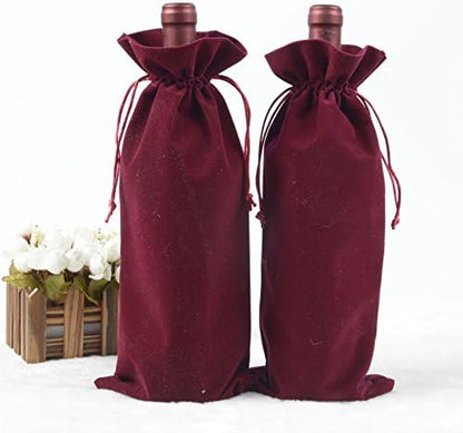 4 Pcs Luxury Velvet Wine Bottle Gift Bags with Double Drawstring Closure for Champagne Wedding Party(15" x 6.3")