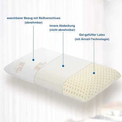 Royalisneeo 100% Talalay Latex Pillow, Medium Soft, Foam Rubber Pillow Helps Relieve Pressure,Perfect Package with Cotton Cover for Back, Stomach and Side Sleepers（Queen）