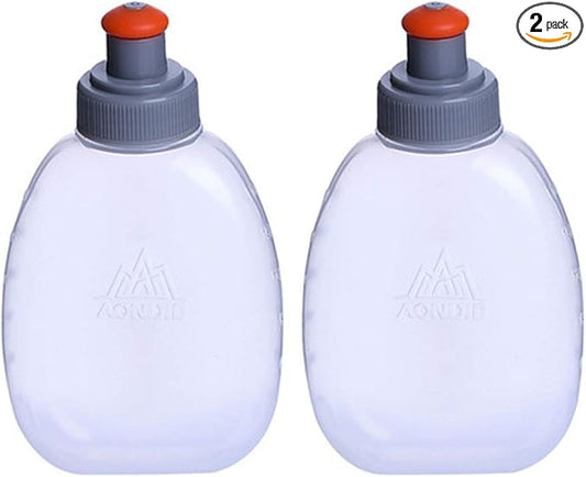 AONIJIE 2 Pcs Sports Collapsible Water Bottle BPA Free + 2 Pcs Replacement Straws Lid - TPU Soft Drink Water Kettle Foldable Flask for Hiking Bicycling Running Climbing (2pcs-170ML)