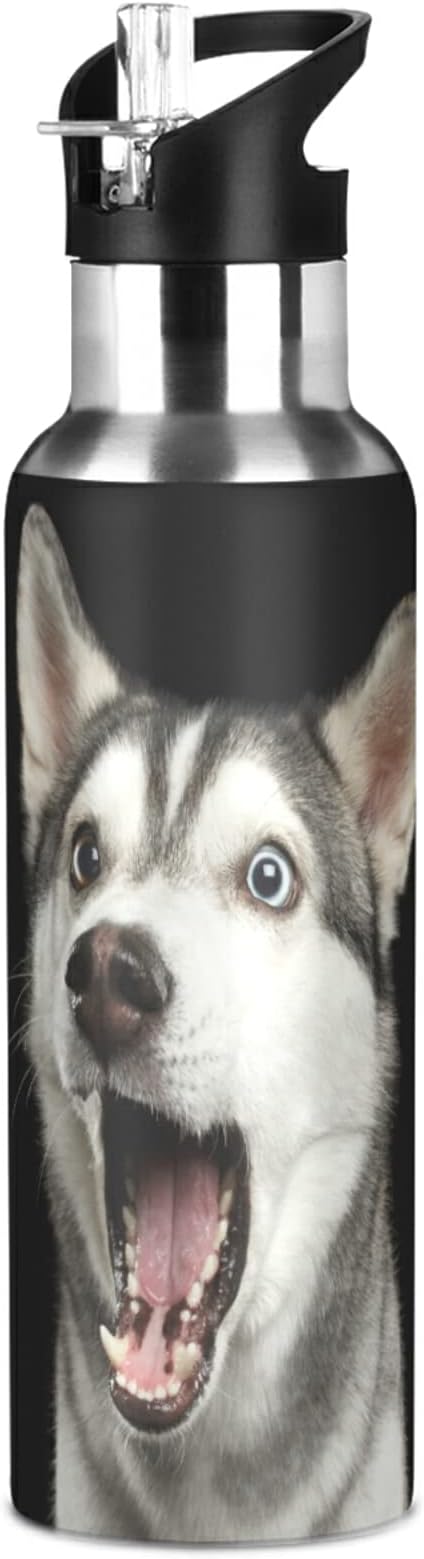 Blueangle 32oz Siberian Husky Dog Water Bottle, BPA Free Stainless Steel Water Bottle Leak-Proof Sports Bottle for Camping Workouts Gym and Outdoor Activity