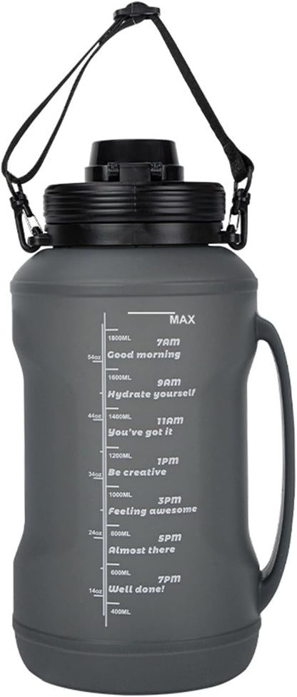 Collapsible Water Bottles, Foldable Water Bottle 67.6oz/2L, Portable Sports Water Bottle, Reusable Travel Water Bottle, Motivational Water Bottle, Leak Proof, BPA Free, Straw & Handle (Black)