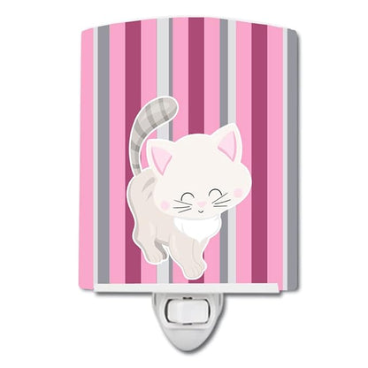 Caroline's Treasures BB6878CNL Kitten Cat Pink and Gray Ceramic Night Light Compact, UL-Certified, Ideal for Bedroom, Bathroom, Nursery, Hallway, Kitchen, 6x4x3, Multicolor