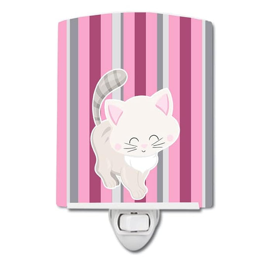 Caroline's Treasures BB6878CNL Kitten Cat Pink and Gray Ceramic Night Light Compact, UL-Certified, Ideal for Bedroom, Bathroom, Nursery, Hallway, Kitchen, 6x4x3, Multicolor