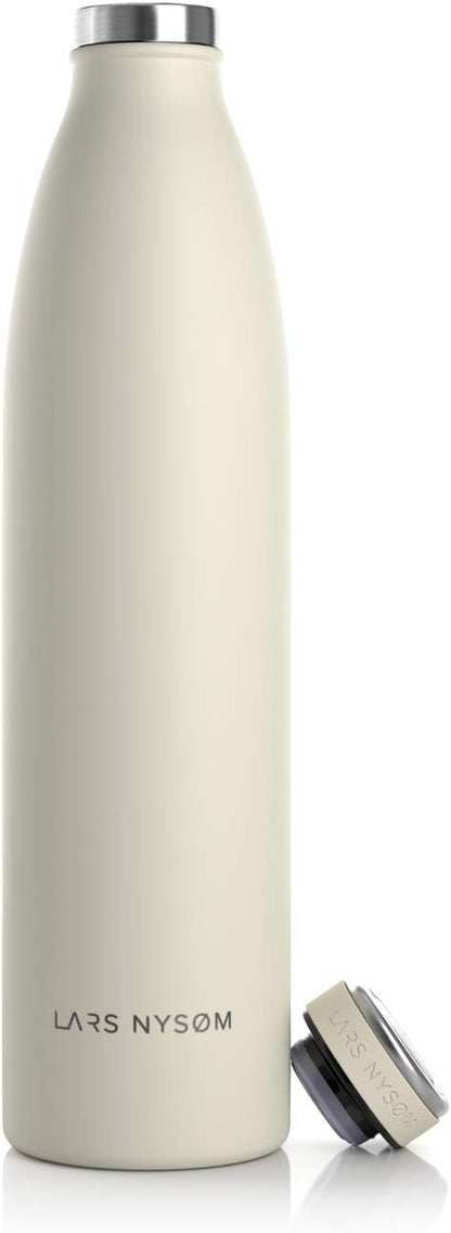 LARS NYSØM Stainless Steel Insulated Water Bottle 12oz 17oz 25oz 34oz 51oz | BPA-free Insulated Thermo Flask for Hot and Cold Beverages | Leakproof Drinking Bottle (Buttercream, 34oz)