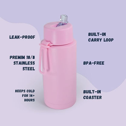 AGH 30oz Water Bottle - Double Wall Vacuum Insulated Stainless Steel Tumbler with Straw - Pink