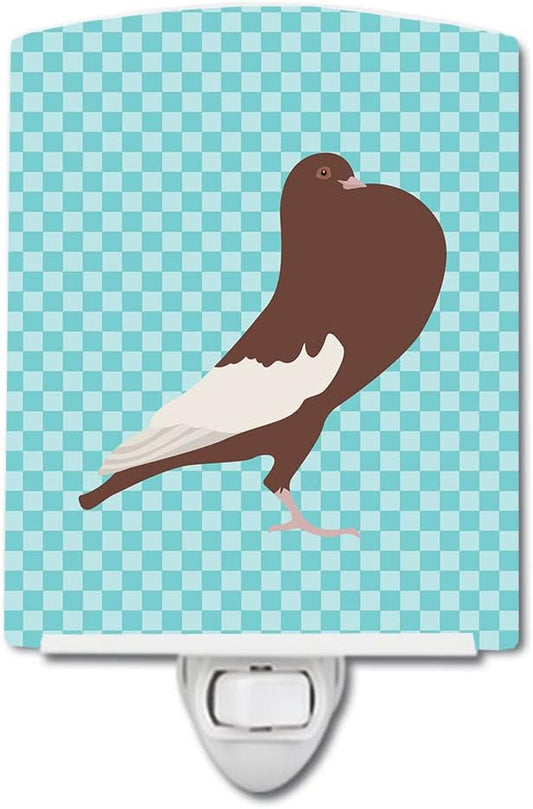 Caroline's Treasures BB8128CNL English Pouter Pigeon Blue Check Ceramic Night Light Compact, UL-Certified, Ideal for Bedroom, Bathroom, Nursery, Hallway, Kitchen, 6x4x3, Multicolor