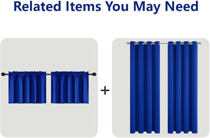 Mrs.Naturall Royal Blue Curtains for Bedroom,Blackout Short Medium Cobalt Blue Curtains for Kitchen Teen Boys Room Decor Bathroom Set of 2 Panels