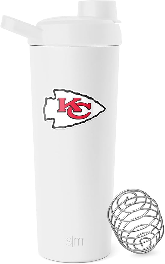 Simple Modern Officially Licensed NFL Kansas City Chiefs Stainless Steel Shaker Bottle with Ball 24oz | Metal Insulated Cup Protein Mixes Shakes Pre Workout | Rally Collection | Kansas City Chiefs