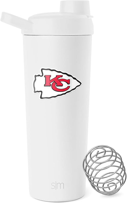 Simple Modern Officially Licensed NFL Kansas City Chiefs Stainless Steel Shaker Bottle with Ball 24oz | Metal Insulated Cup Protein Mixes Shakes Pre Workout | Rally Collection | Kansas City Chiefs