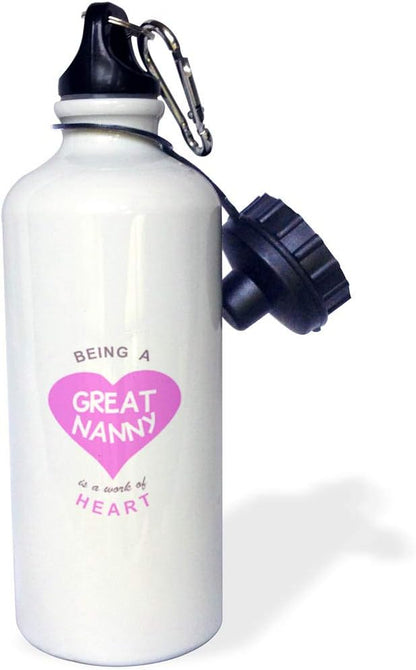 3dRose Au pair Nanny is a work of Heart. girly pink cute aupair quote-Sports Water Bottle, 21oz , Multicolored