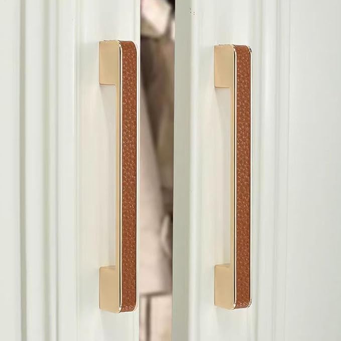 Leather Handle Brass Leather Handle Nordic Minimalist Style Handle Wardrobe Dressing Table Bedroom Living Room Kitchen Handle Hardware Furniture - 2 Pack (Brown, 192mm(7-1/2in))