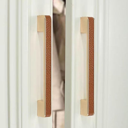 Leather Handle Brass Leather Handle Nordic Minimalist Style Handle Wardrobe Dressing Table Bedroom Living Room Kitchen Handle Hardware Furniture - 2 Pack (Brown, 192mm(7-1/2in))