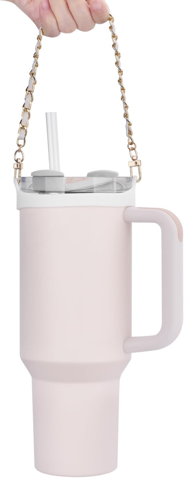 Water Bottle Handle, Silicone Water Bottle Sling Stretches to Fit Most 8-40oz Bottles, Fashionable Accessories Compatible for Stanley Cup White