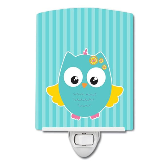 Caroline's Treasures BB9116CNL Owl and Blue Stripes Ceramic Night Light Compact, UL-Certified, Ideal for Bedroom, Bathroom, Nursery, Hallway, Kitchen, 6x4x3, Multicolor