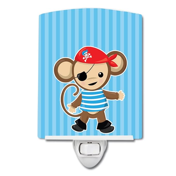 Caroline's Treasures BB8972CNL Pirate Monkey Blue Ceramic Night Light Compact, UL-Certified, Ideal for Bedroom, Bathroom, Nursery, Hallway, Kitchen, 6x4x3, Multicolor