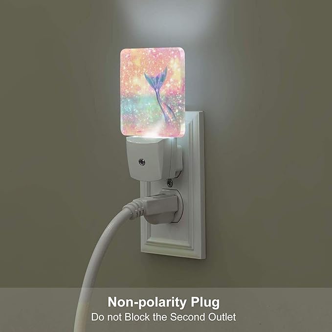 Pink Mermaid Night Light for Kids Girls Plug into Wall Led Nightlight with Dusk to Dawn Sensor Compact Lamp Bedroom Bathroom Nursery Hallway Stairs Kitchen Home Decor