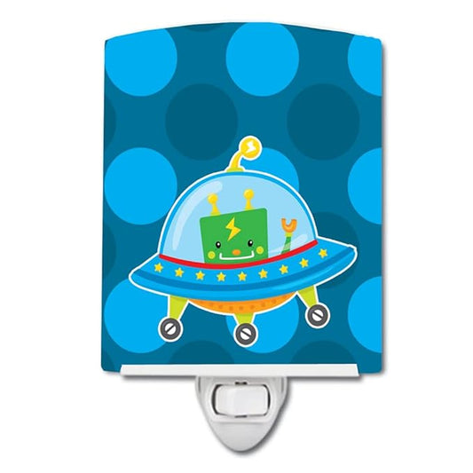 Caroline's Treasures BB9081CNL Robot Spaceship Ceramic Night Light Compact, UL-Certified, Ideal for Bedroom, Bathroom, Nursery, Hallway, Kitchen, 6x4x3, Multicolor