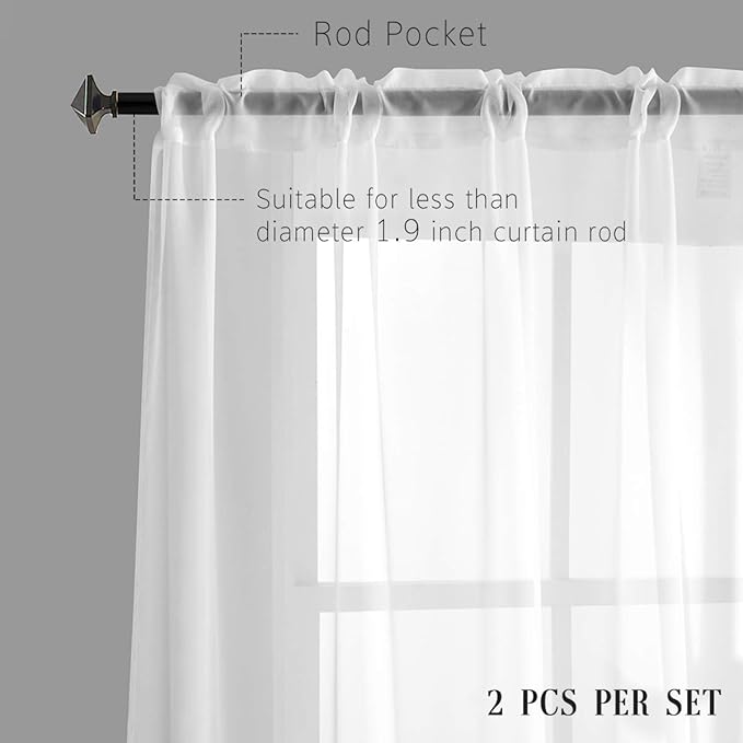 White Sheer Curtains 95 Inches Long Translucent Solid Color Sheer White Curtains 95 Inches Long 2 Panels Rod Pocket White Sheers 95 inch Curtains for Bedroom Living Room Party 52x95