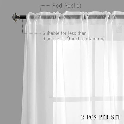 White Sheer Curtains 72 Inches Long 2 Panels Voile Translucent Solid Color Window Treatment Rod Pocket White Sheer Curtains 72 Inch Length for Bedroom Living Room 52x72
