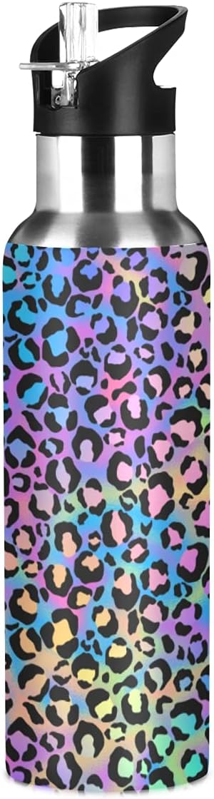 MNSRUU Insulated Water Bottle with Straw, Rainbow and Unicorns Stainless Steel Flasks for Sports Cycling Hiking School