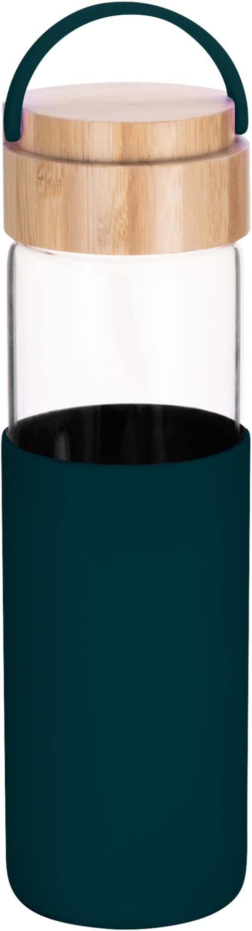 20 oz Borosilicate Glass Water Bottle with Leak-Proof Bamboo Lid and Silicone Handle and Protective Sleeve (TEAL) - BPA Free - Easy to Carry - Dishwasher Safe